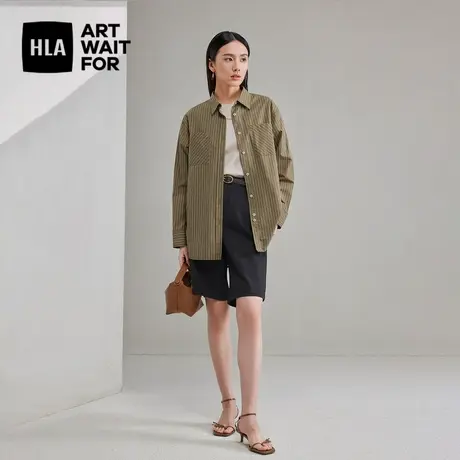 HLA/海澜之家条纹长袖时尚衬衫2024春夏新款通勤翻领衬衣女装商品大图