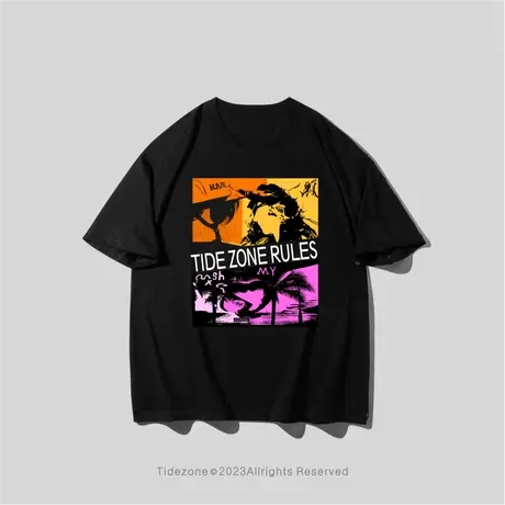 Ohlyah夏季彩色风景人物印花圆领短袖高街复古宽松休闲男女T恤潮图片