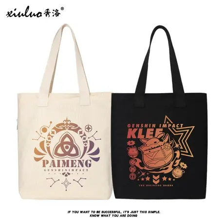 秀洛原神周边书包单肩手拎手提包动漫购物袋派蒙可莉帆布包女包包商品大图