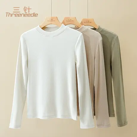 三针打底衫女内搭春秋款圆领长袖t恤修身上衣2024新款百搭纯色商品大图