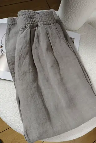 享永子【简约格调】高支高捻42支肌理感轻奢重磅汉麻直筒休闲裤女商品大图