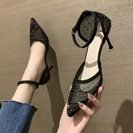 2023年新款设计感小众气质名媛包头凉鞋女夏季仙女细跟网纱高跟鞋商品大图