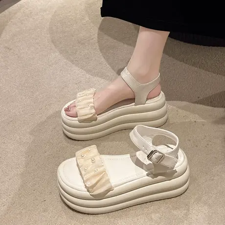 女士凉鞋2023年夏季新款仙女风百搭小个子厚底增高跟罗马沙滩鞋子商品大图