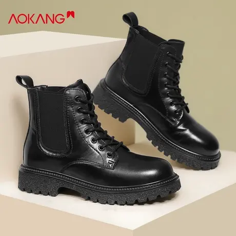 奥康女靴夏季ins潮流时装靴女英伦中帮马丁靴暗黑风复古机车短靴商品大图