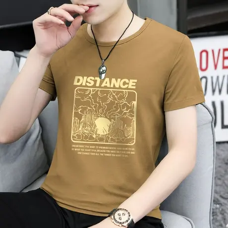 莫代尔男士短袖t恤潮牌潮流印花圆领体恤冰丝速干凉感半袖上衣服商品大图