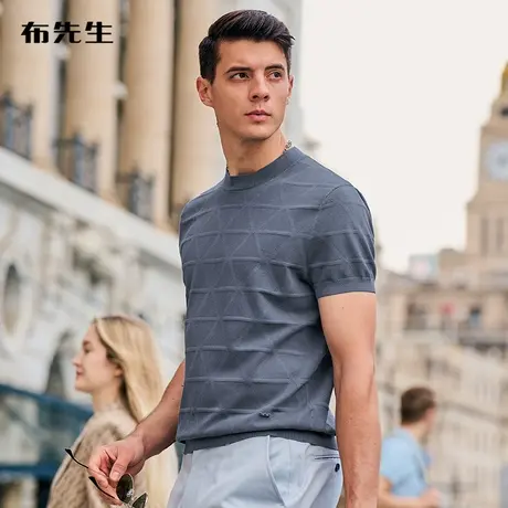 MrBu布先生几何提花针织T恤2023春夏凉感速干减龄青年短袖AT12116商品大图