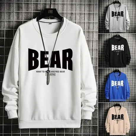 圆领重磅卫衣男秋冬季港风宽松外套印花潮流打底衫情侣内搭上衣服商品大图