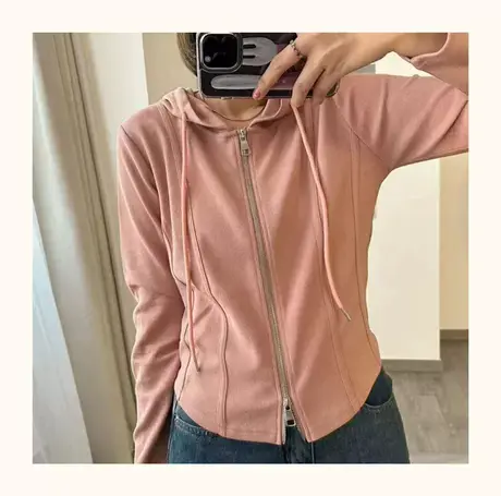 外套设计感小众女短款连帽2023新款春卫衣长袖T恤小个子上衣开衫图片