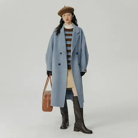 omont蛋挞家 双排扣羊毛双面呢大衣女秋冬2023新款高级感毛呢外套图片