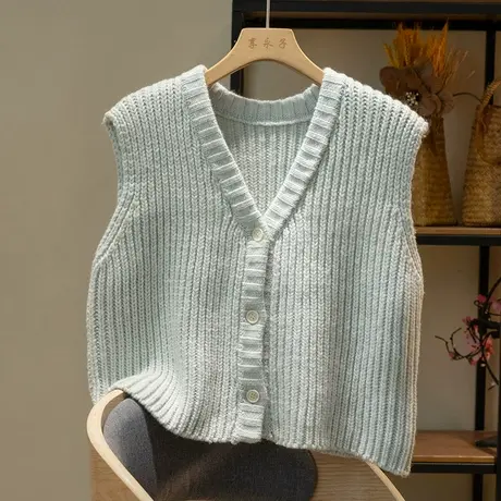 享永子针织马夹背心女文艺复古软糯马甲宽松显瘦百搭2023春秋新款商品大图