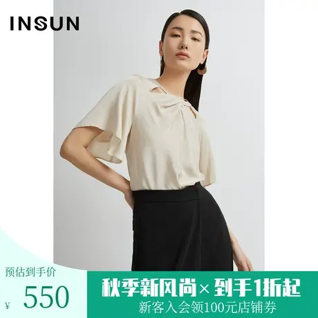 恩裳夏时尚个性交叉领口设计舒适桑蚕丝上衣图片