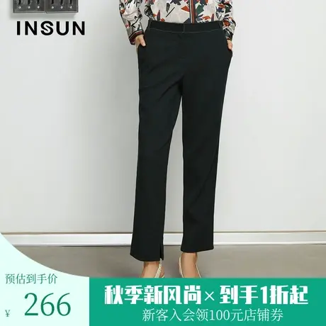 恩裳商场同款经典绵羊毛直筒休闲裤女修身显瘦小脚图片