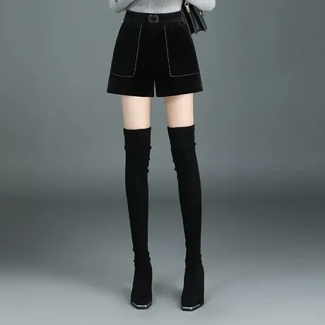 黑色休闲短裤女2023秋季新款高腰宽松a字阔腿裤显瘦外穿打底靴裤图片