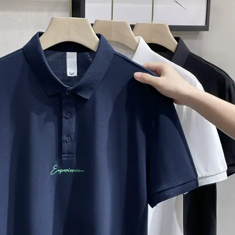 丝光珠地棉商务休闲青年时尚刺绣短袖POLO衫男潮流半袖有翻领T恤商品大图