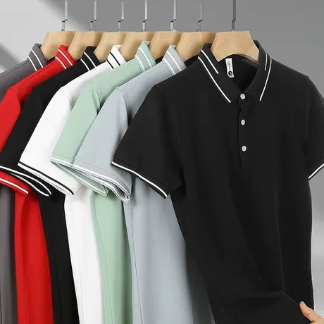 休闲POLO衫男简约风潮流纯色短袖T恤男士2023夏季宽松保罗上衣服商品大图