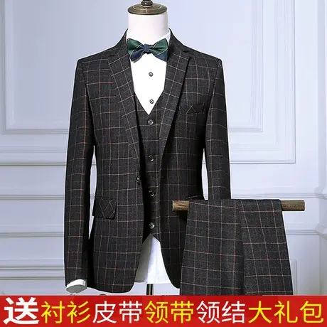 西服套装男士三件套韩版发型师修身西装伴郎新郎结婚礼服英伦学生图片