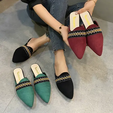 包头半拖鞋时尚外穿2023春季新款网红百搭女士尖头懒人穆勒鞋半托商品大图