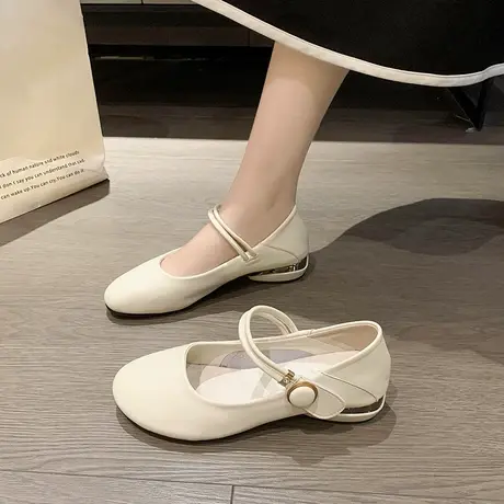 永希法式白色单鞋2023新款夏季网红魔术贴孕妇鞋粗跟配裙子豆豆鞋商品大图