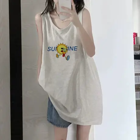 纯棉吊带坎肩背心无袖t恤女2023新款夏季设计感小众外穿宽松上衣图片
