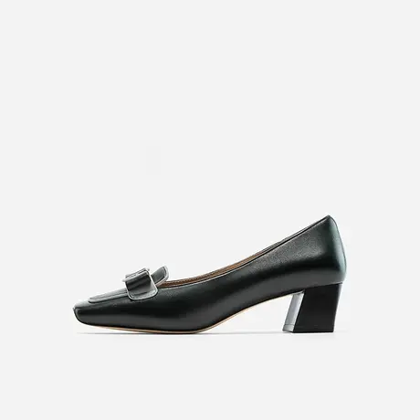 Nine West/玖熙2023年秋冬新款单鞋女中跟小礼结方头中口粗跟女鞋图片