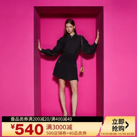 Juicy Couture橘滋2023新款酷感利落尖领折纸裥长袖女衬衫商品大图