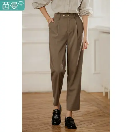 茵曼高腰西装长裤女士2023年秋季新款直筒铅笔裤垂感九分休闲裤子图片