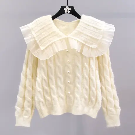 日系娃娃领麻花毛衣女秋冬2023新款宽松设计感小众洋气针织衫上衣商品大图
