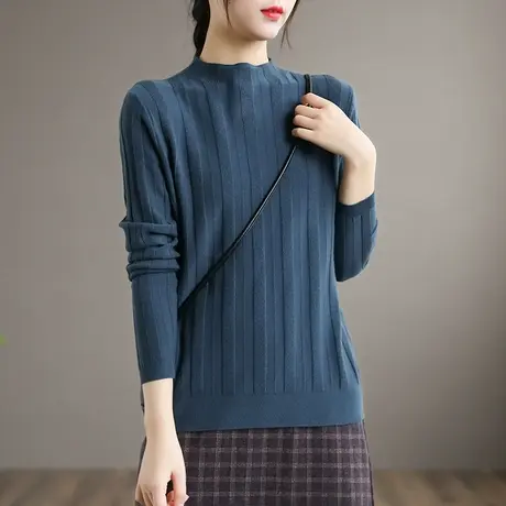 dza 文艺半高领打底衫女毛衣外套百搭短款上衣新款秋季长袖针织衫图片