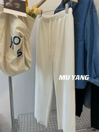 太显瘦了 自带ps效果！自由裁剪休闲直筒阔腿裤女高腰百搭长裤子图片