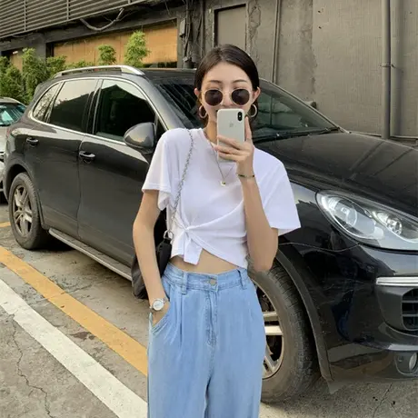 不规则短袖t恤女夏季2023年新款韩版设计感小众宽松短款上衣ins潮商品大图