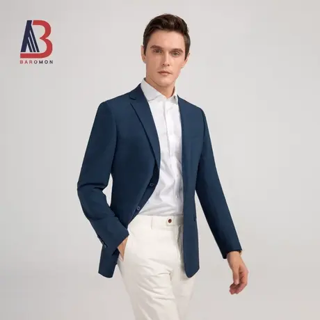 BAROMON/培罗蒙男士西服2023秋新款休闲便西弹力蓝色薄西装外套图片