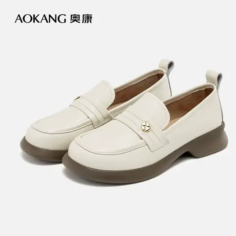 奥康女鞋春季新品真皮舒适透气时尚百搭一脚蹬套脚JK乐福豆豆鞋图片