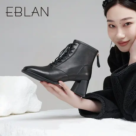 伊伴女鞋2022秋冬加绒女靴方头真皮时装靴瘦瘦靴机车靴B22657080商品大图