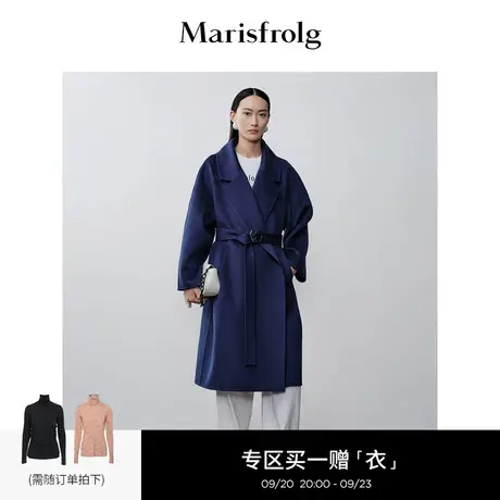 【艺术时装大衣】玛丝菲尔2023年秋季新款英伦风蓝色双面呢大衣商品大图