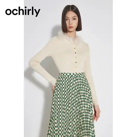 【品牌甄选】欧时力 修身套头针织衫23新款秋装配毛条名媛千金风商品大图