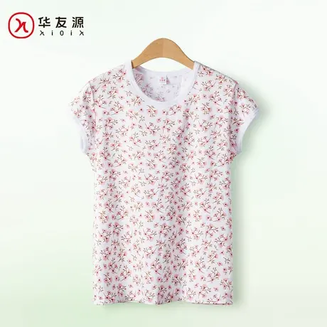 华友源春夏季妈妈短袖T恤女纯棉上衣中老年人印花打底衫奶奶汗衫商品大图
