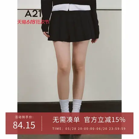 A21女装梭织中腰百褶短裙春秋季学院风小个子显瘦百搭简约半身裙图片