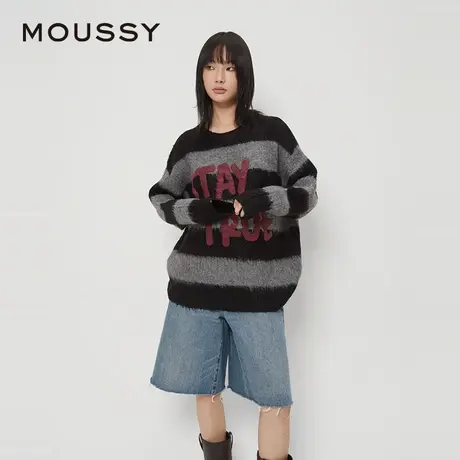 MOUSSY 春季新品日系少年感字母撞色条纹针织衫毛衣028HAZ70-0931商品大图