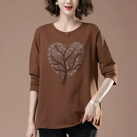 加肥加大码长袖t恤女秋季新款宽松纯棉中老年妈妈遮肚子显瘦体恤商品大图