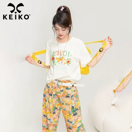 KEIKO 奶乖正肩短袖t恤夏日多巴胺穿搭清纯印花纯棉遮肉显瘦上衣图片