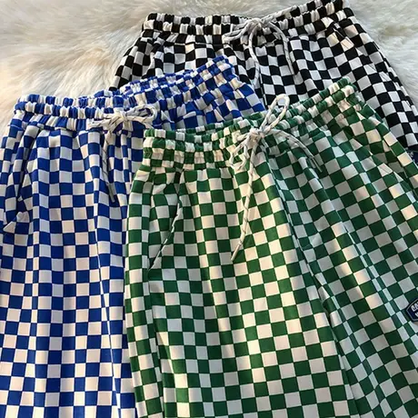 黑白棋盘格子阔腿裤女夏高腰垂感2023新款宽松休闲冰丝直筒拖地裤商品大图