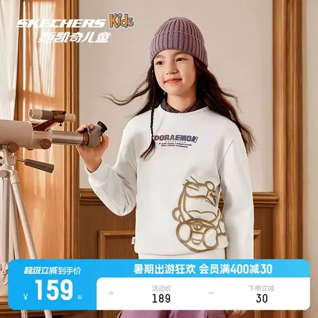 SKECHERS斯凯奇2025年哆啦A梦联名系列儿童中性针织连帽套头卫衣图片