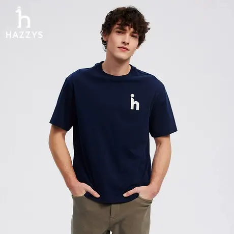 HAZZYS哈吉斯春秋季男士基础款休闲内搭短袖打底套头通勤上衣男潮商品大图