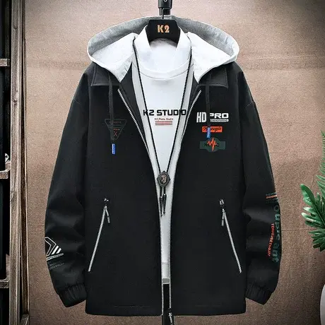 男士外套春秋季韩版休闲加绒夹克连帽上衣潮流男秋冬装加厚棉衣服商品大图