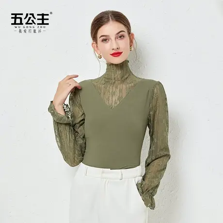 五公主新款高领蕾丝打底衫女秋冬妈妈高贵小衫时尚洋气内搭上衣薄图片