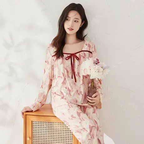 顶瓜瓜睡衣女春秋款纯棉长袖长裤印花家居服套装可外穿睡衣套装商品大图