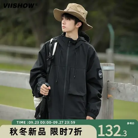 VIISHOW冲锋夹克外套男士春秋款潮牌工装夹克男连帽户外防风上衣商品大图