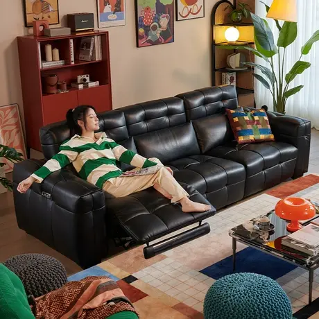 顾家家居零靠墙电动功能真皮沙发大黑熊沙发大坐深带充电6020商品大图