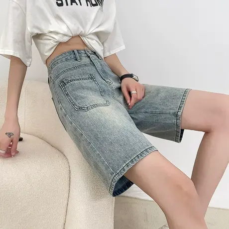 牛仔短裤女五分夏季2023年薄款高腰A字宽松显瘦ins百搭阔腿中裤潮商品大图