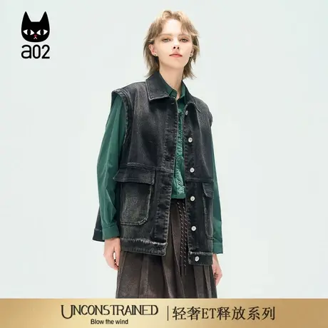 a02【ET释放系列】复古水洗牛仔马甲女2025新款秋季无袖外套通勤图片